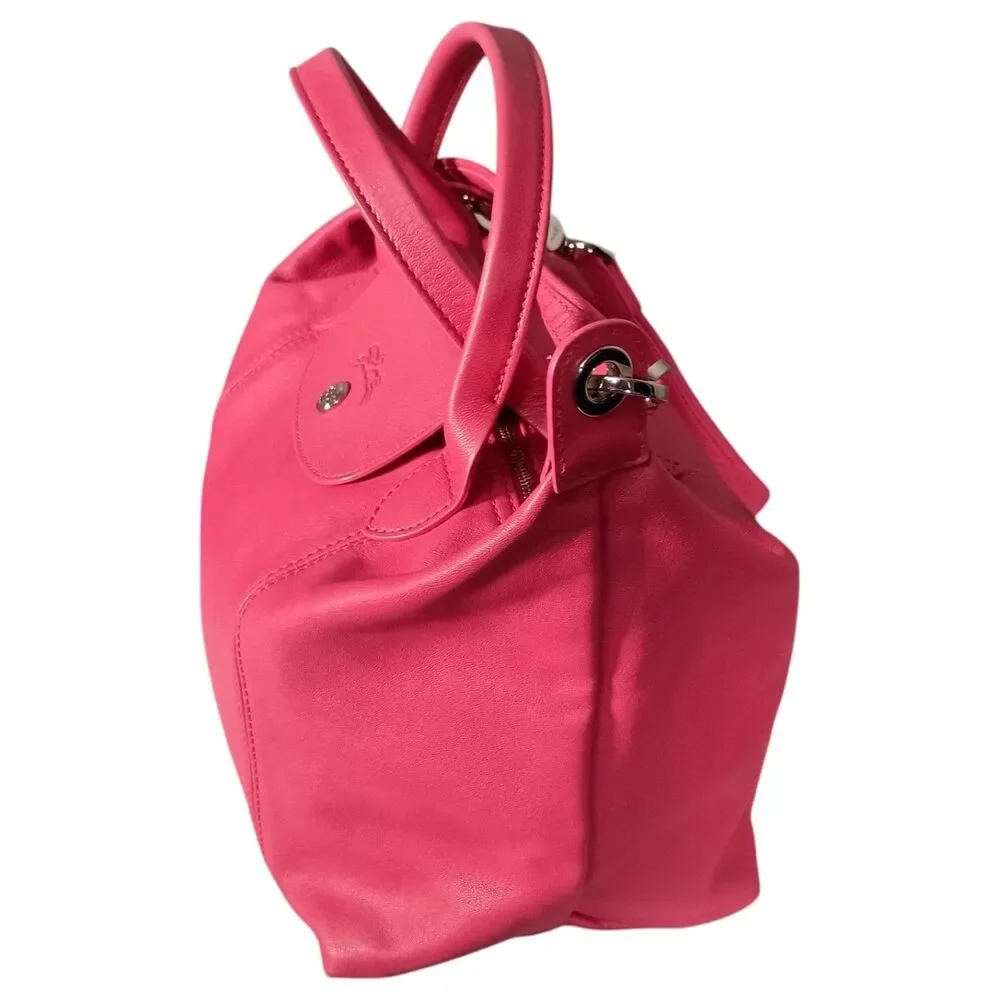 Longchamp Le Pliage Cuir 2-Way Leather Tote Shoulder Bag Pink - Picture 10 of 16